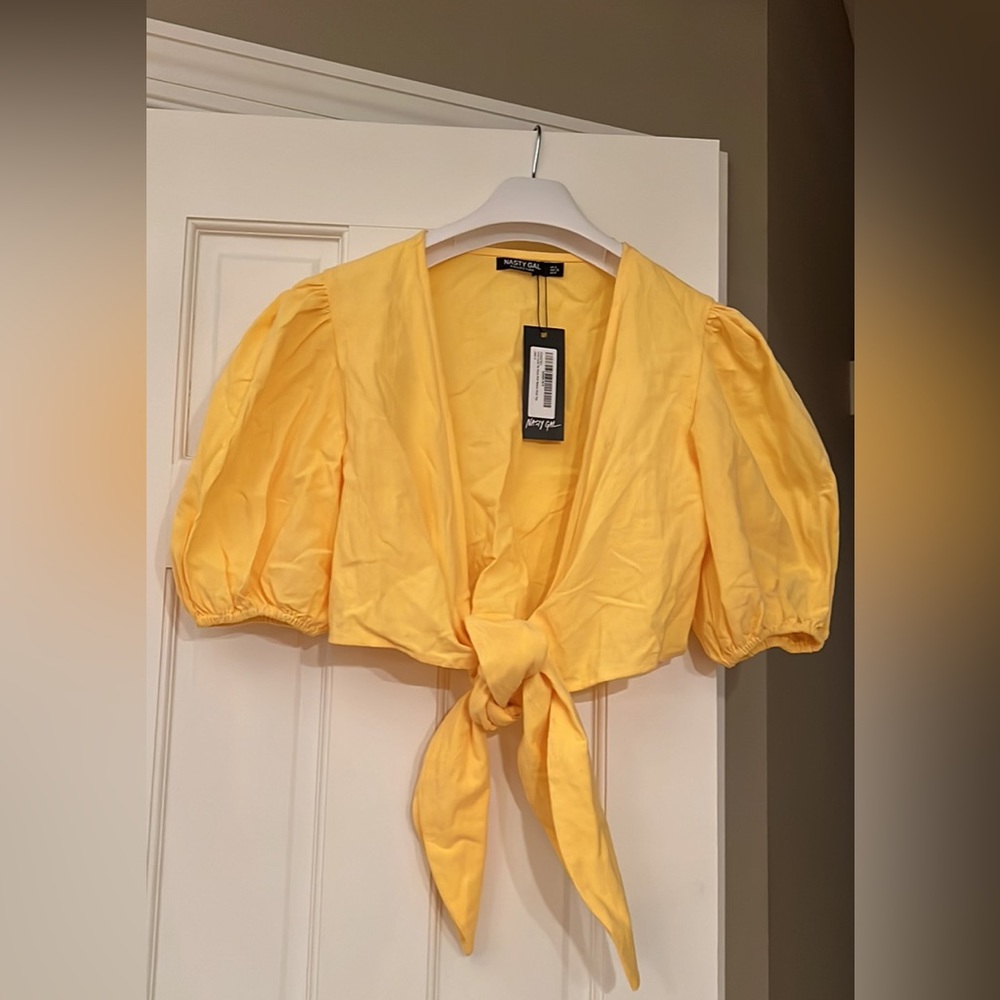 Yellow tie blouse/top TAGS ON